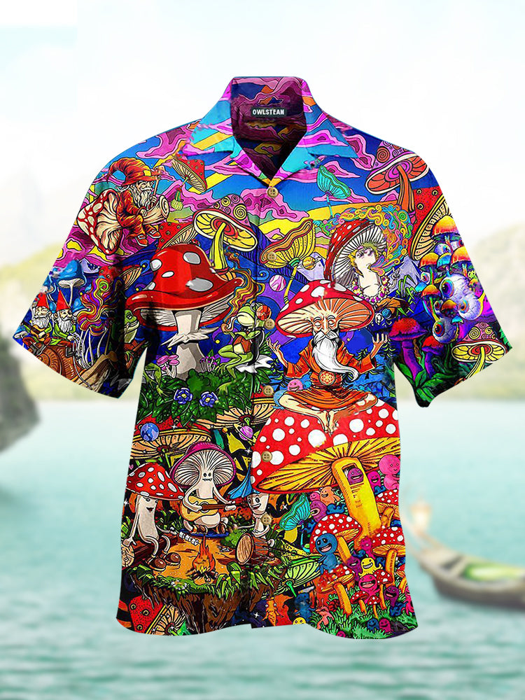 Casual Colorful Mushroom Men's Large Short Sleeve Shirt PLUSCLOTHESMAN