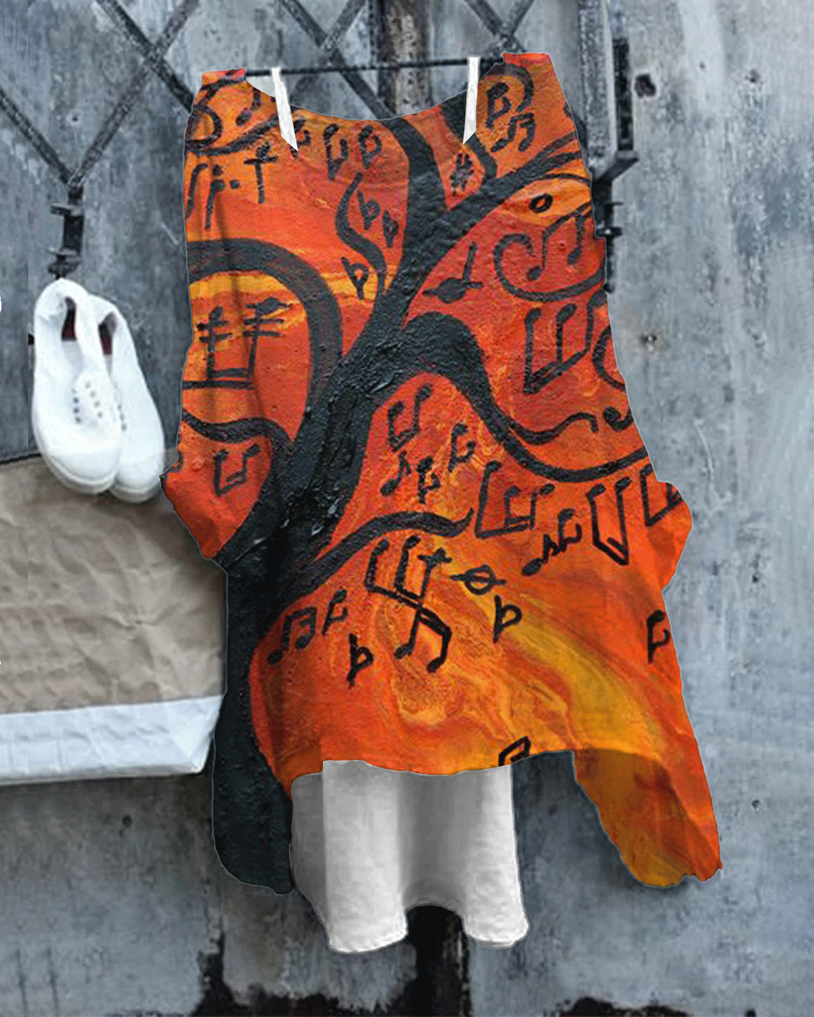 Women's Vintage Muaic Tree Print Linen Blend Flowy Tunic
