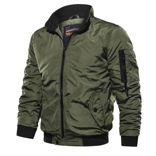 Men ' s Military Bomber Jackets Men Casual Solid Zipper Pilot Jacket New Thin Stand Collar Male Coat Slim Fit