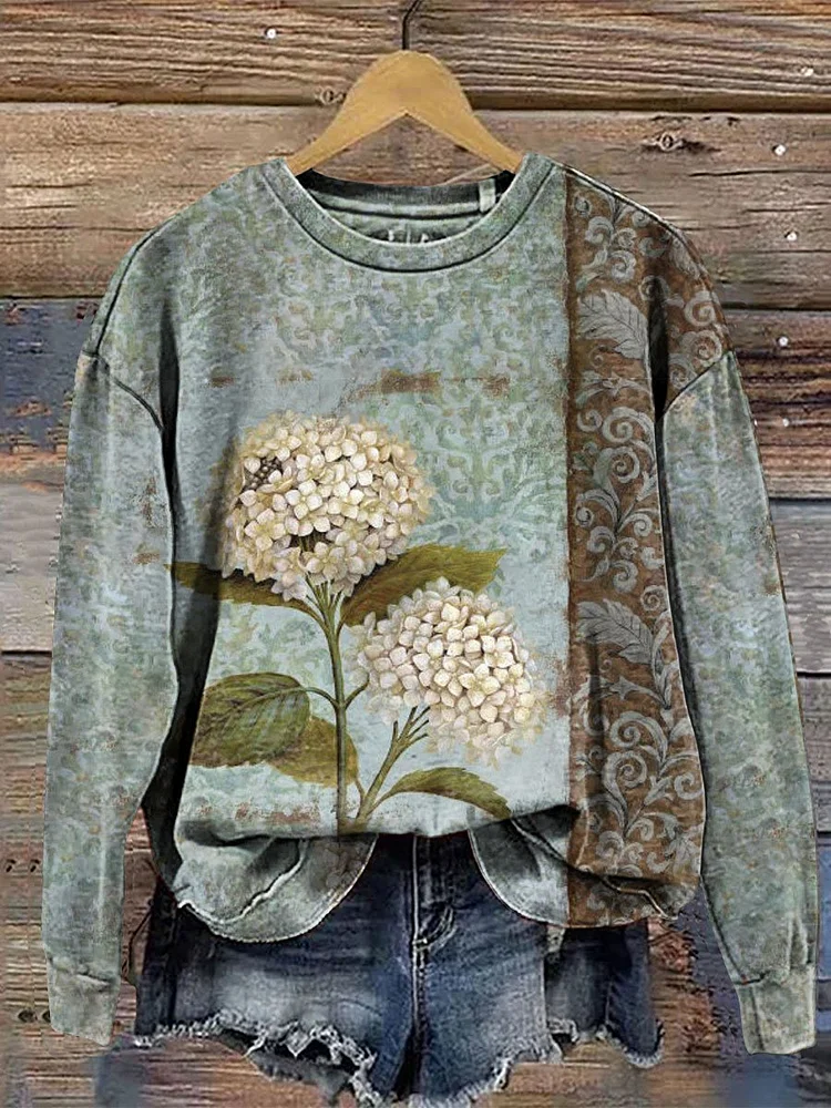 Vintage Print Casual  Sweatshirt