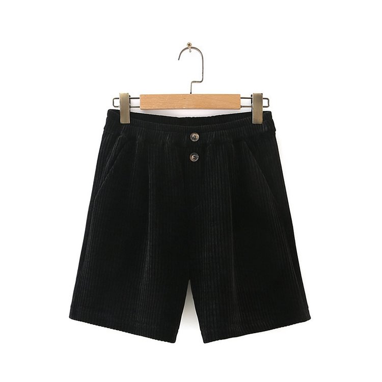 High Waist Pocket Corduroy Shorts - Modakawa Modakawa