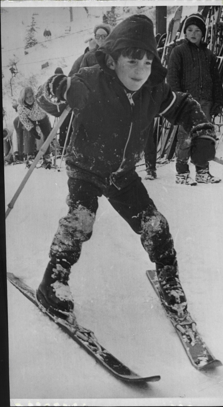 John Kennedy Jr. in action skiing 1965 Press Photo Poster painting