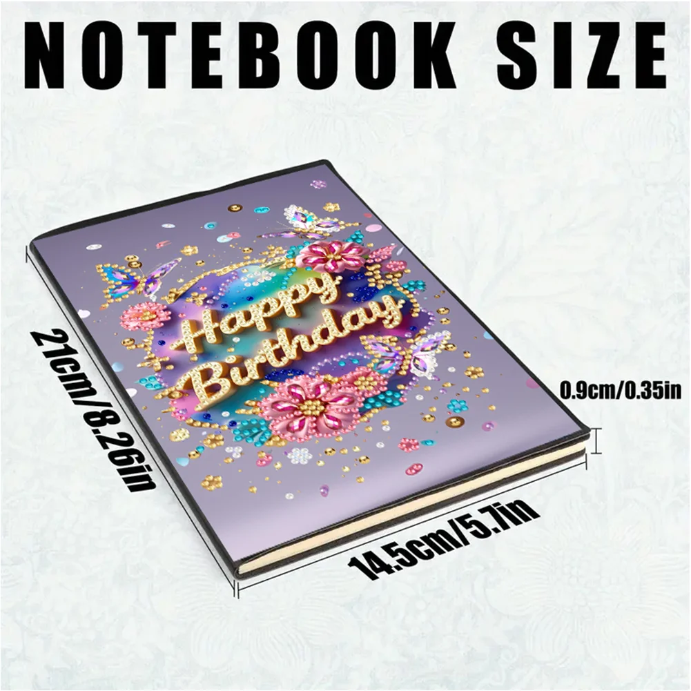 2pcs 50-Page A5 Flowers and Text Diamond Painting Notebook for Adults Gift