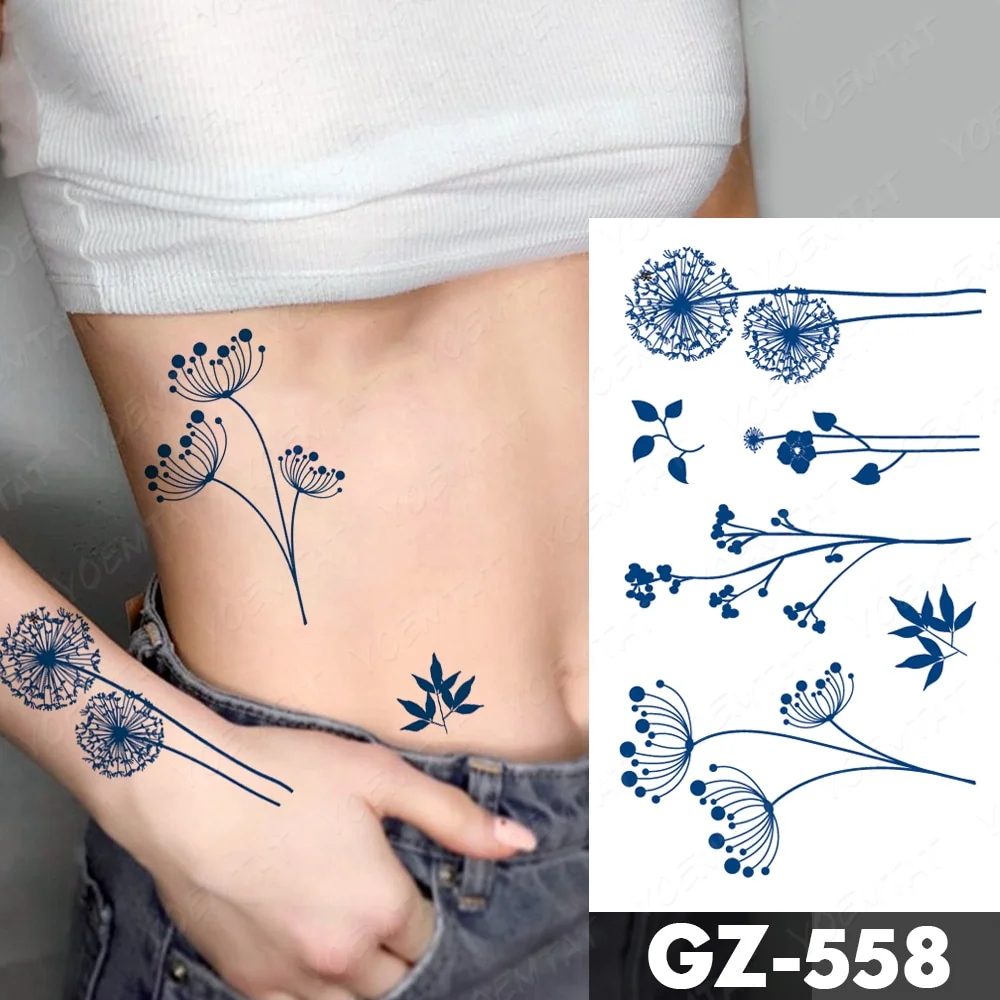 Sdrawing Juice Lasting Ink Waterproof Temporary Tattoo Sticker Genipin Herbal Tatoo Women Body Art Fake Tatto Snake Flower