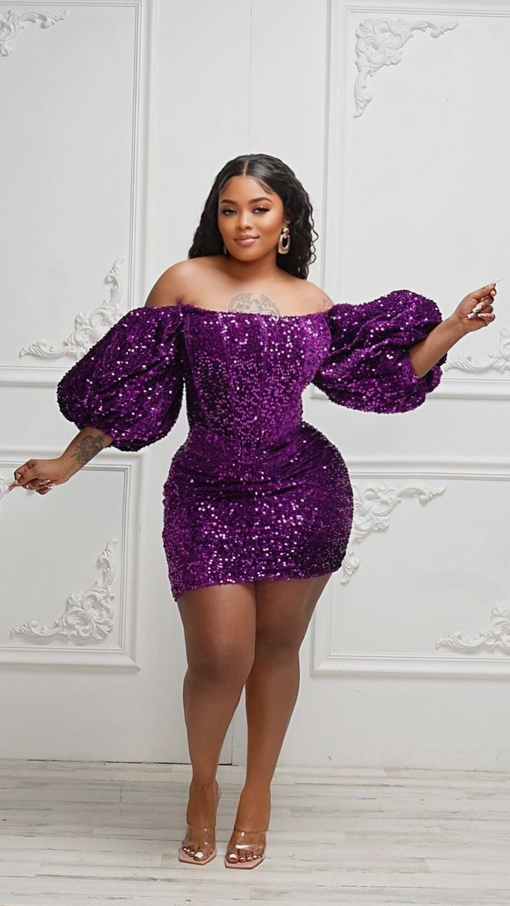 Lisliy Purple Long Sleeves Strapless Square Short Party Dress 