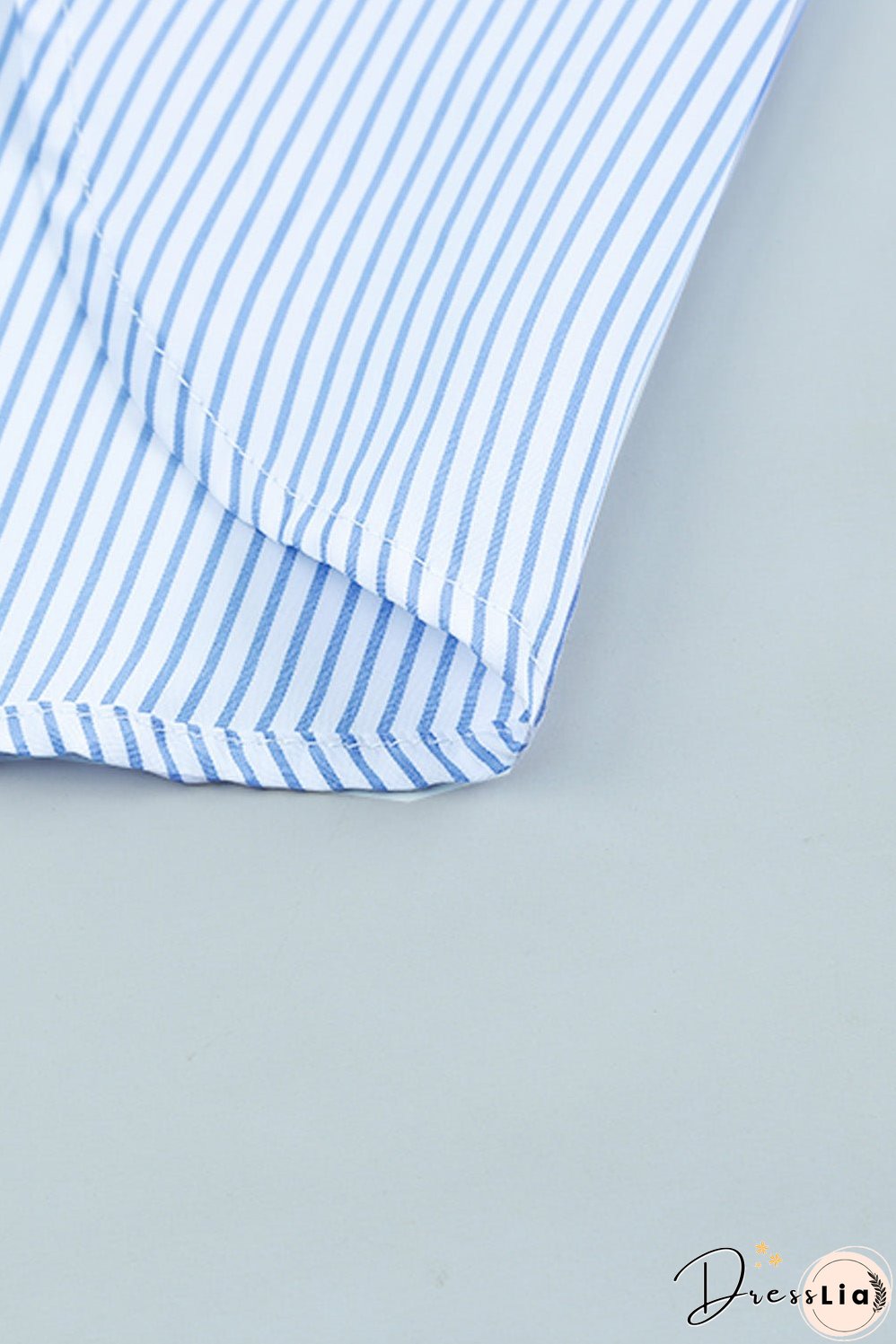 Sky Blue Smocked Cuffed Striped Boyfriend Shirt with Pocket