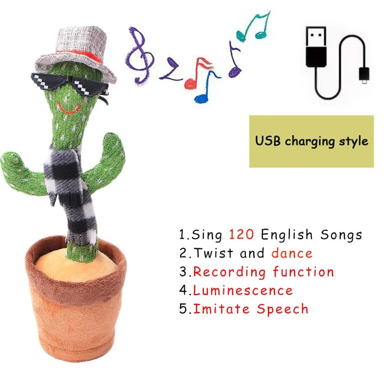 Bluetooth Dancing Cactus Talking Toy Electronic Plush Toys Sing Record Lighten Battery USB Charging Early Education Funny Gift