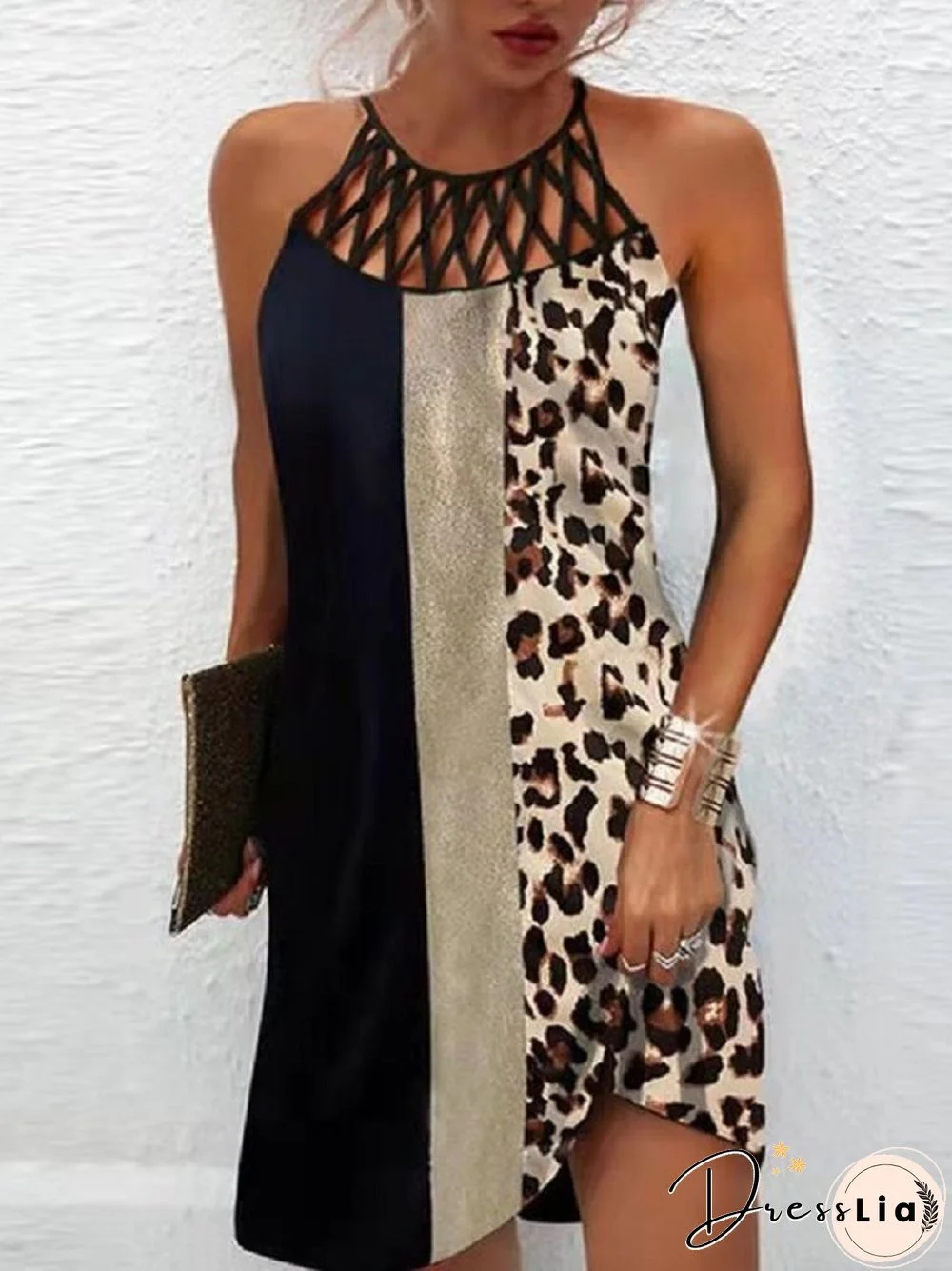 National Printed Mesh Sleeveless Casual Dress