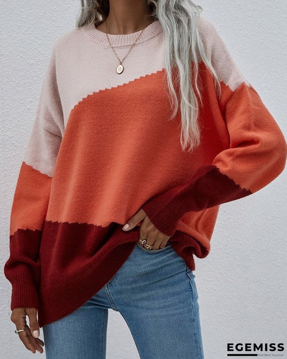Color Block Drop Shoulder Sweater | EGEMISS