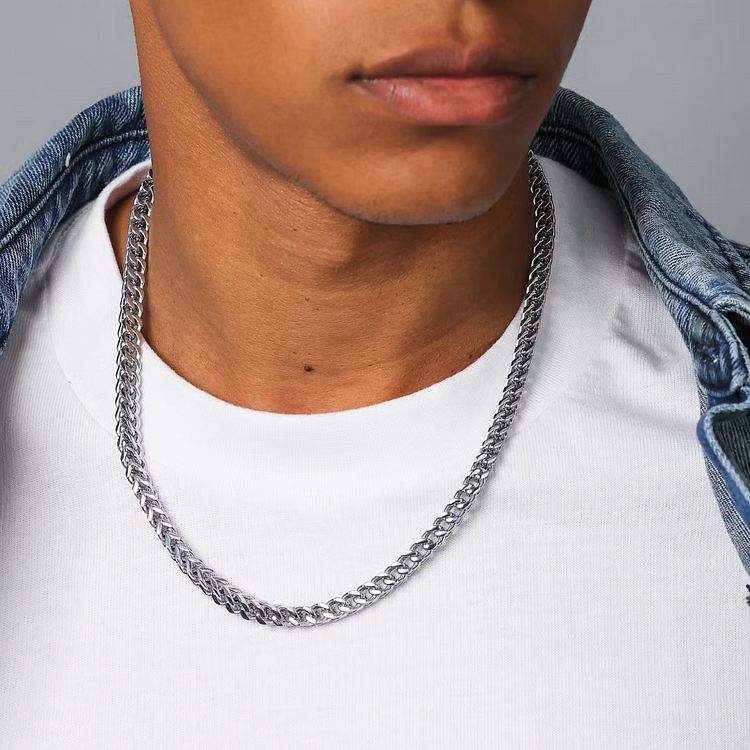 6MM White Gold Mens Franco Chain Necklace-VESSFUL