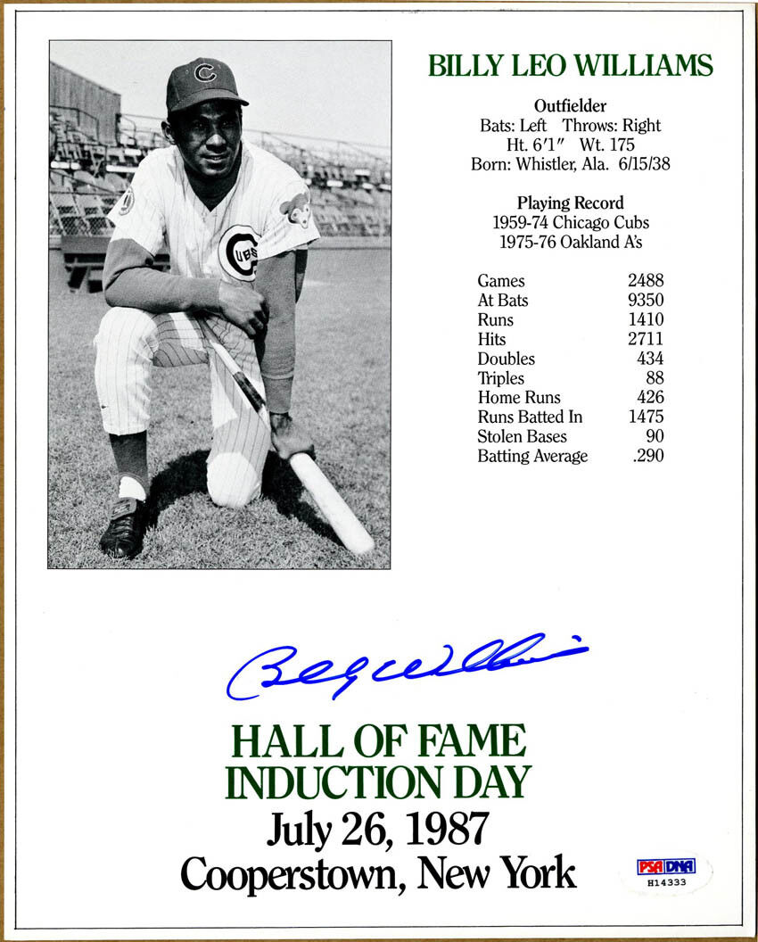 Billy Leo Williams SIGNED 8x10 Photo Poster painting HOF Induction Card Cubs PSA/DNA AUTOGRAPHED