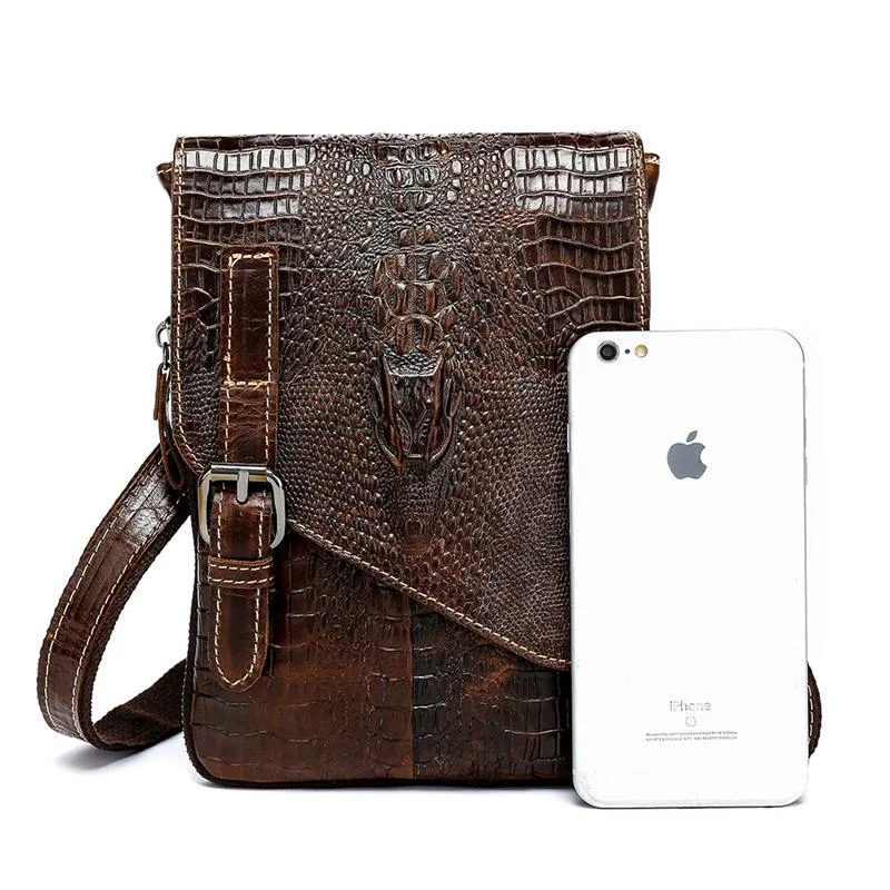 Mens Casual Crocodile Pattern Leather Crossbody Bags