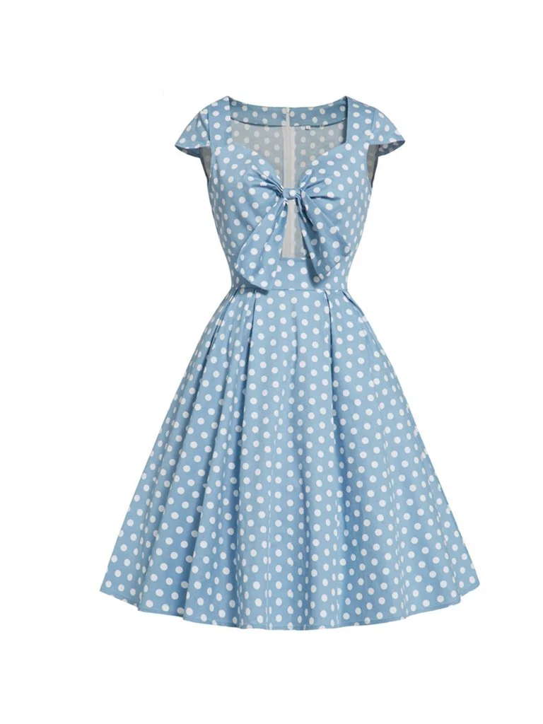 Casual Dress Hollow Out Tie Polka Dot Knee-Length Dress