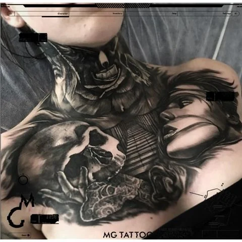 Sdrawing Gangs Skull Tattoo Stickers Lasting Tattoo Art Temporary Tattoos Waterproof Neck Chest Skeleton Tattoo Hip Hop Fake Tattoo