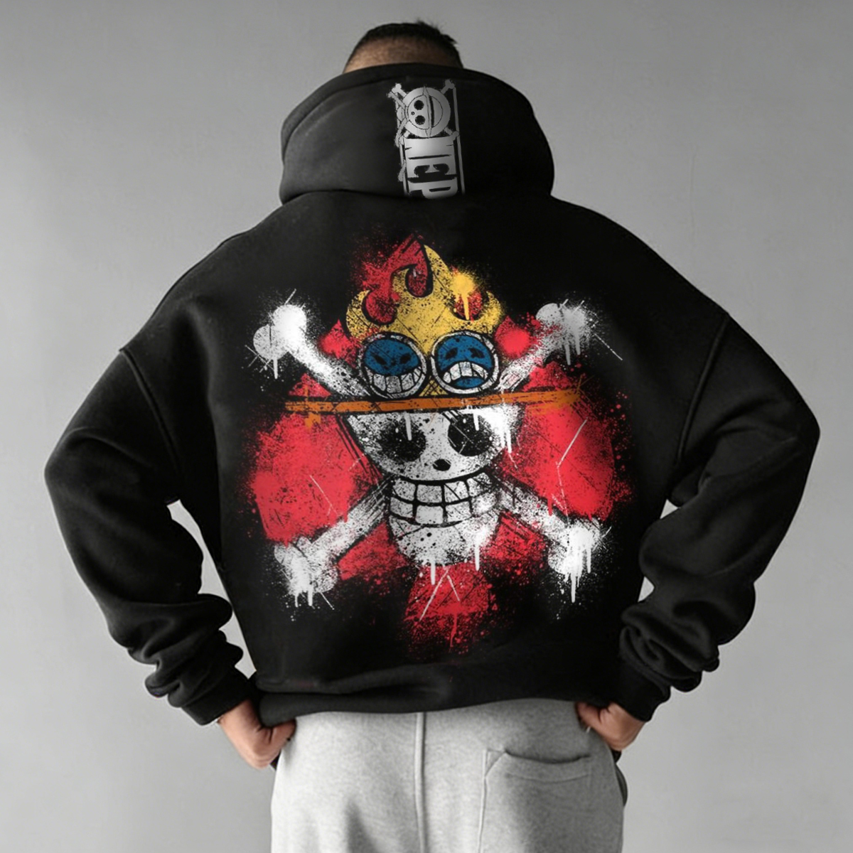 Punk Skull Crown Graphic Hoodie with Bold Spray Paint Design