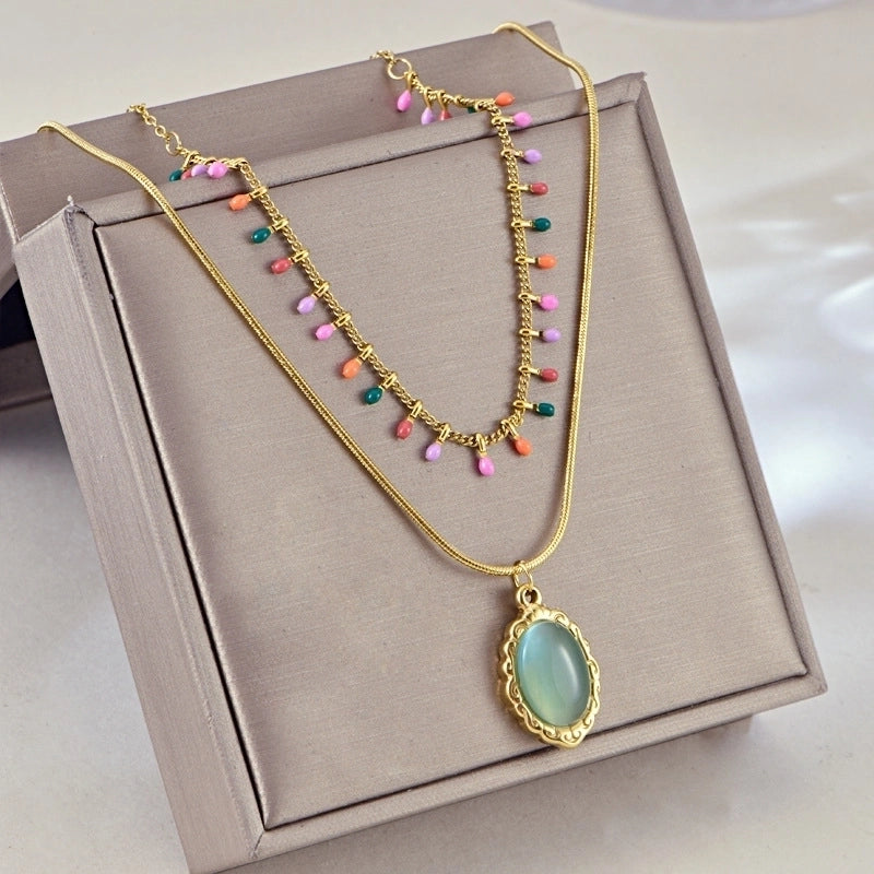 Minimalist Classic Style Round 304 Stainless Steel Inlay Stainless Steel Necklaces