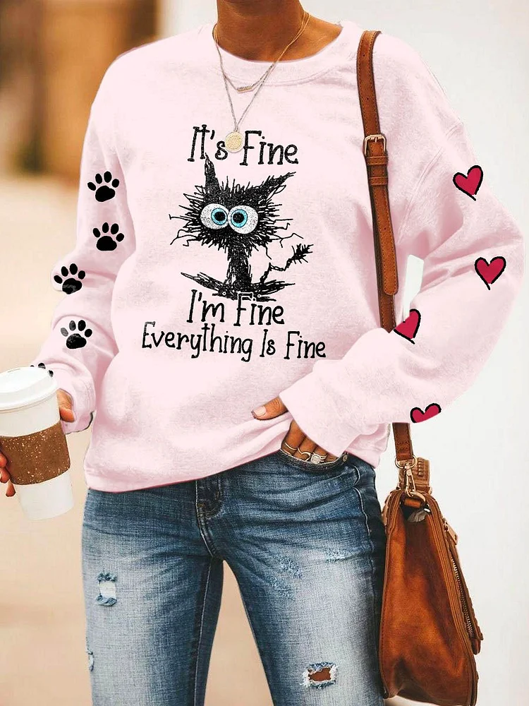 Women's I'm Fine Everything Is Fine Print Sweatshirt socialshop