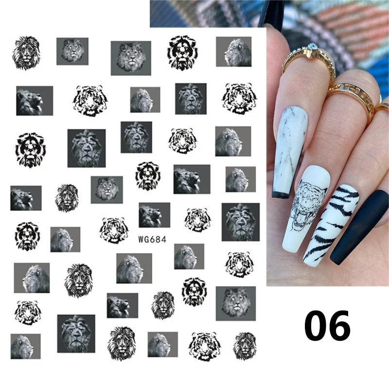 Black 3D Leopard Nail Stickers White Milk Cow Nail Design Snake Prints Sliders Animal Skins Foils Zebra Pattern Manicures Decor-Nail Inspo