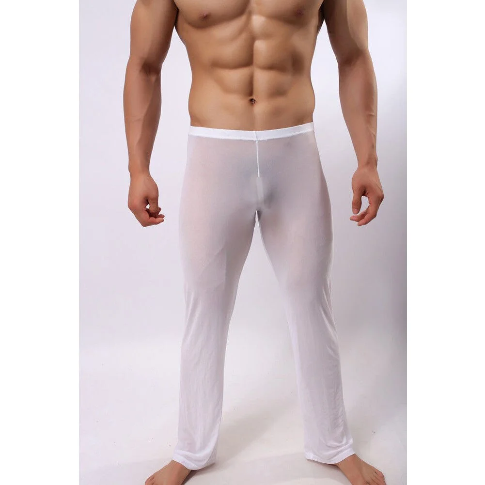 Hirigin Men's Sexy Soft Mesh Transparent Pants Stretchy Trousers Sleepwear Hot Transparent Men's Homewear Pants