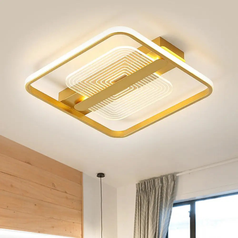 Modern Square Metallic Gold Led Flush Mount Lamp In Warm/White 16.5&rsquo;/20.5&rsquo; Width / 16.5&rsquo; White