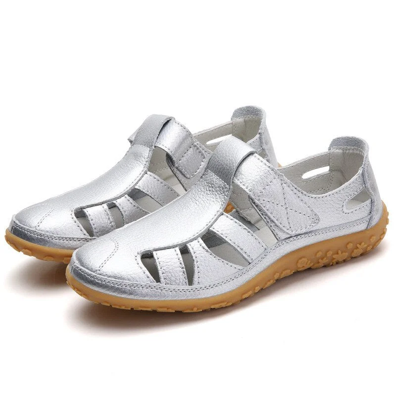 Women Gladiator Sandals Split Leather Summer Shoes Woman Hollow Out Flat Sandals Ladies Casual Soft Bottom Female Beach Sandal