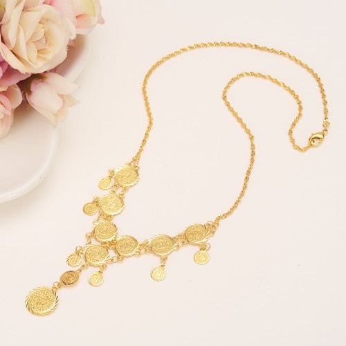 24k 45cm high quality  Islam Coin chocker Chain Jewelry Arab Necklace
