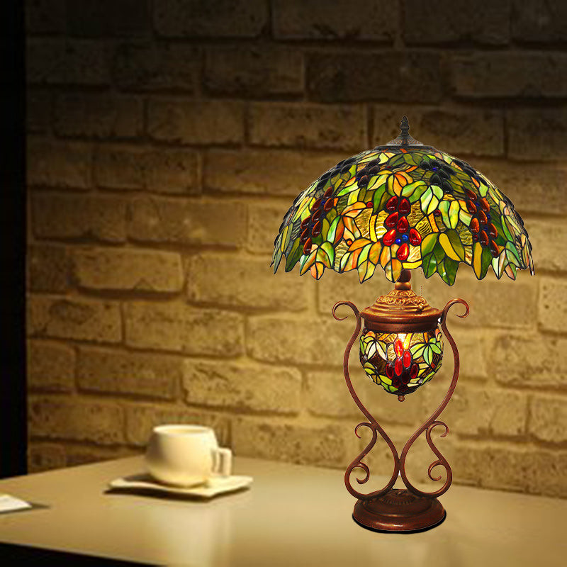 Traditional Tiffany Cone Metal Stained Glass 3-Light Table Lamp For Bedroom mysite