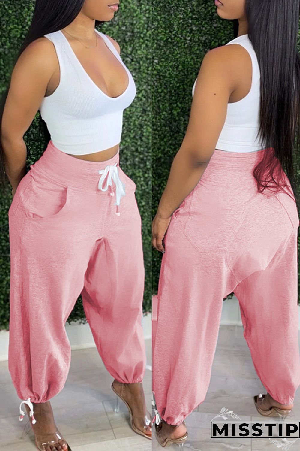 Grey Fashion Casual Solid Basic Mid Waist Harlan Trousers