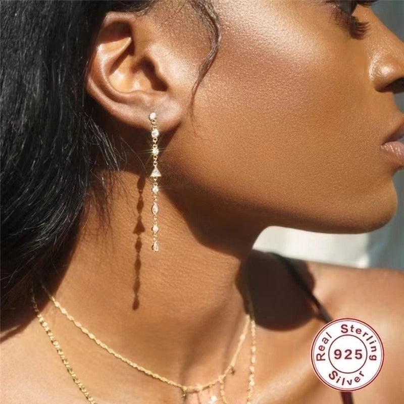 1 Pair 925 Sterling Silver Zircon Geometric Solid Color Ear Line