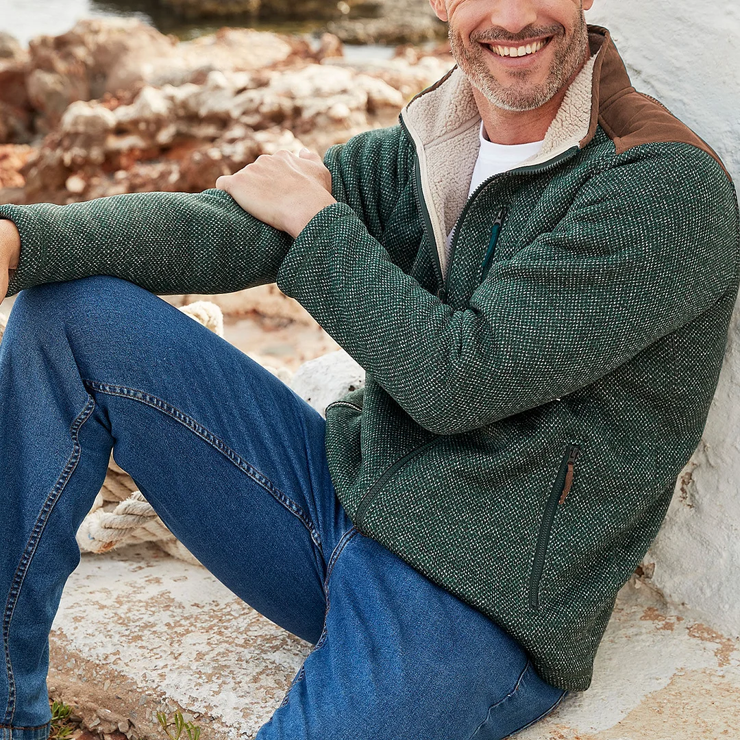 Men's Vintage Patchwork Lamb Fleece Multi-Pocket Reverse Collar Outdoor Jacket