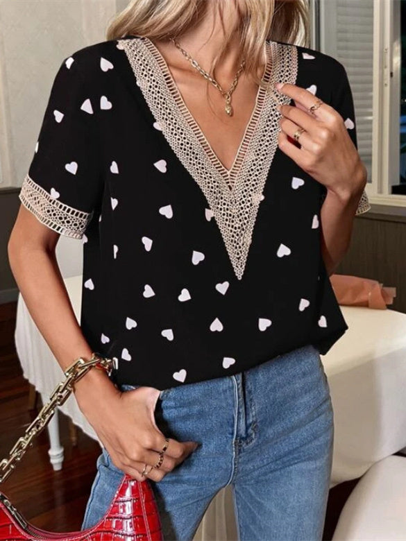 Women Long Sleeve V-neck Graphic Floral Printed Top