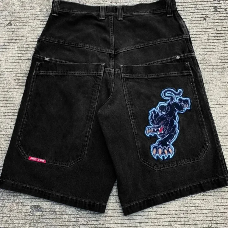 Ejiekang Harajuku basketball street clothing streetwear american Y2k pattern printed men shorts skateboard denim shorts Baggy pants