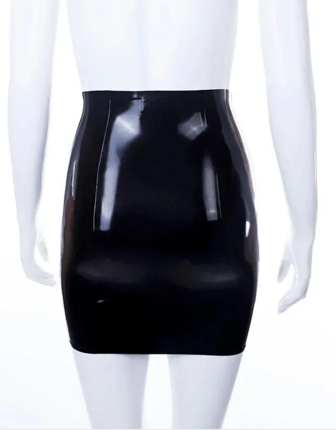 Womens Three-Color Latex Mini Skirt High-Waist Curved Hem