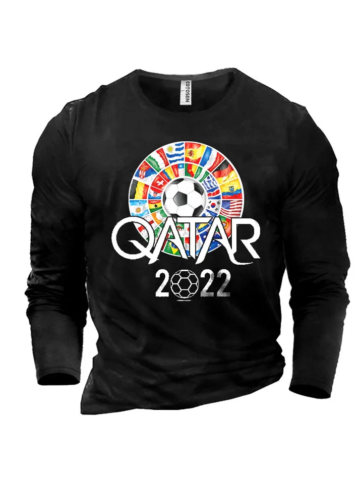 Soccer World Cup Theme Printing Men's Long-sleeved T-shirt Cotton Round Neck Bottoming T-shirt-Hoverseek