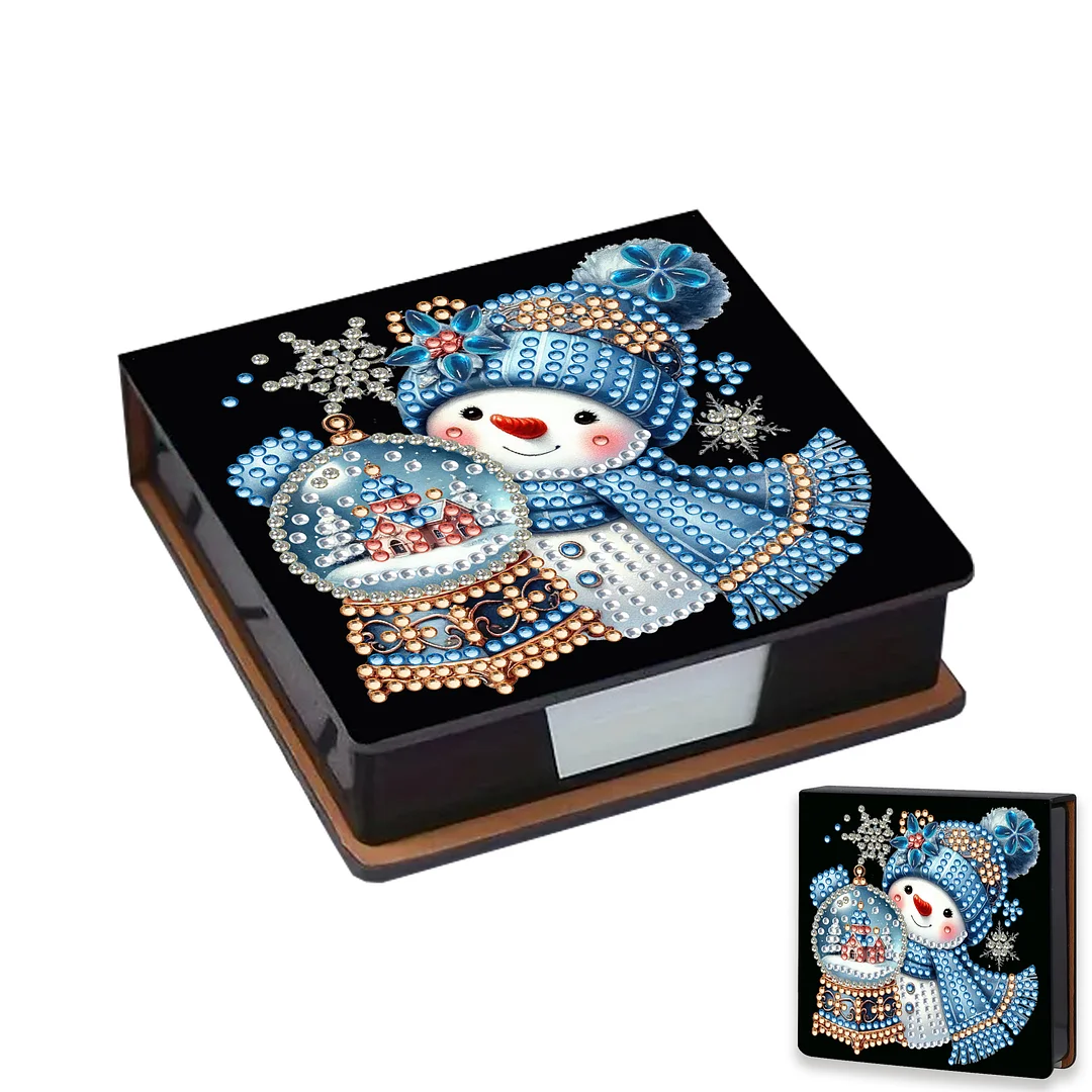 5D DIY PU Snowman Diamond Painting Notecard Box Gem Art Sticky Note Holder