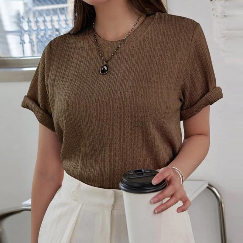 ZANZEA Women Short Sleeve T-shirts Round Neck Solid Tees 2024 Summer Texture Fabric Tunics Casual Loose Simple Y2K Tops