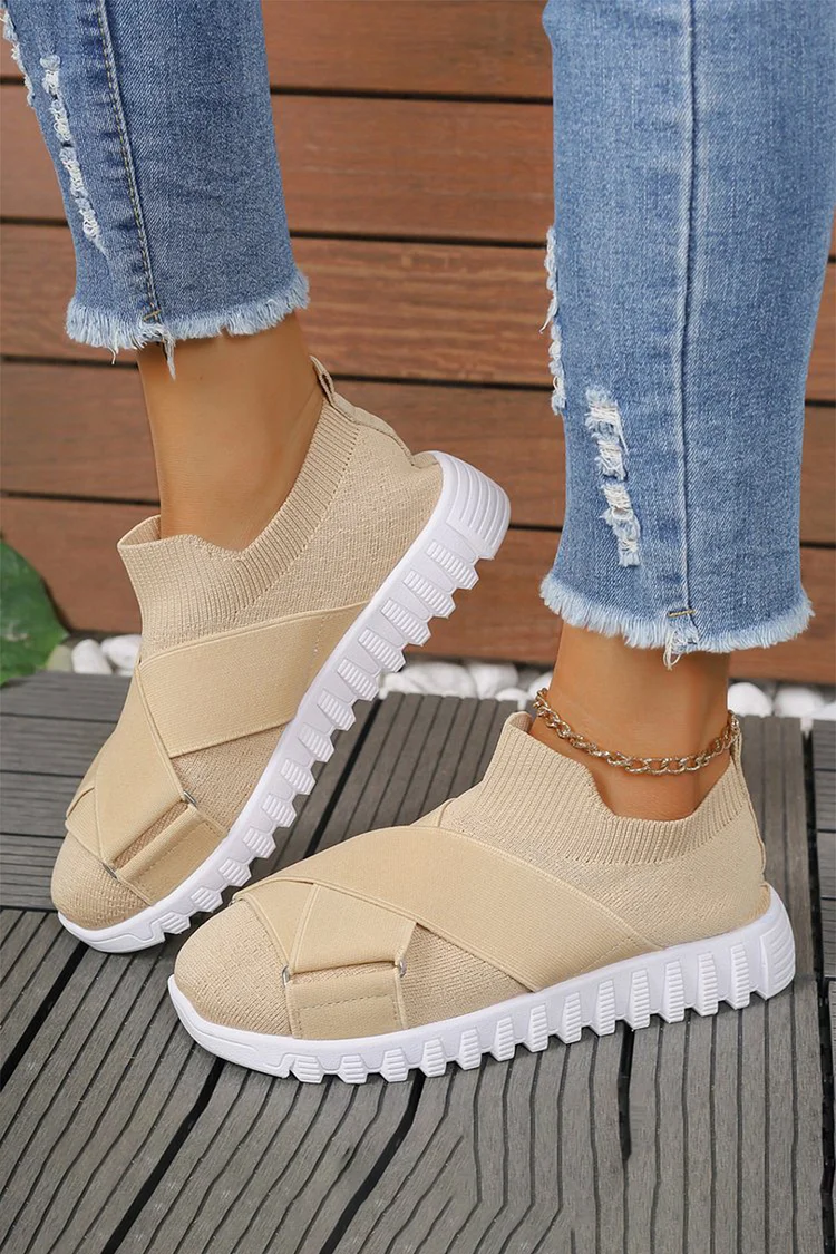 Cross Strap Patchwork Round Toe Casual Slip On Sneakers
