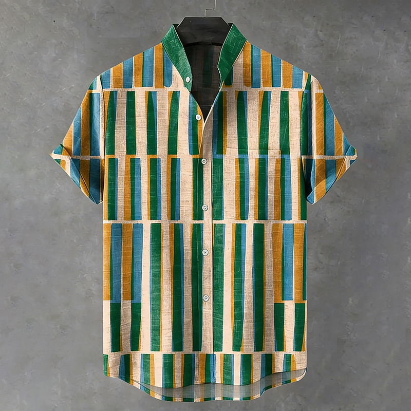 Men's Vintage Geometric Pattern Casual Shirt  artssus