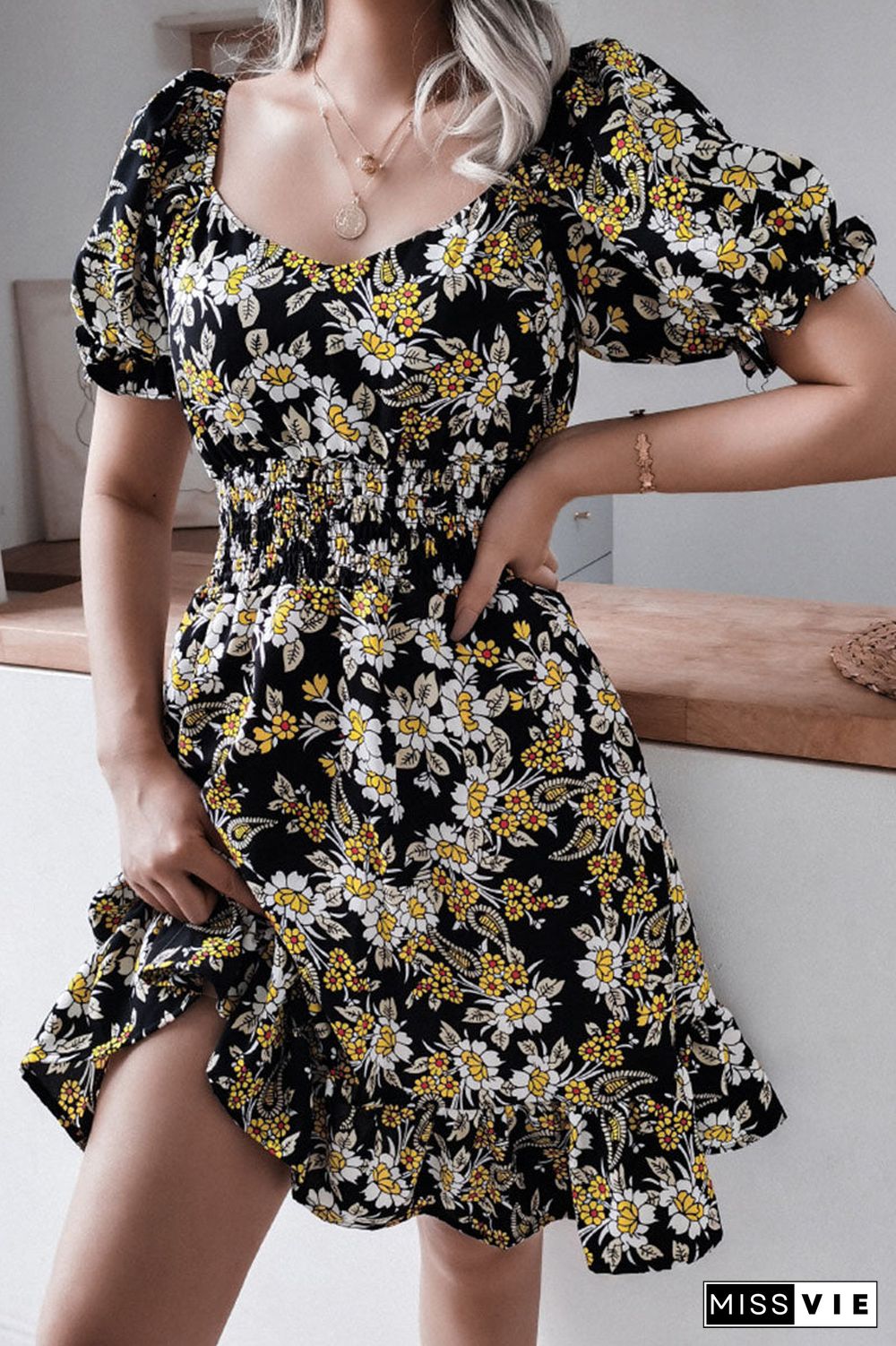 Fashion Casual Print Split Joint Square Collar A Line Dresses