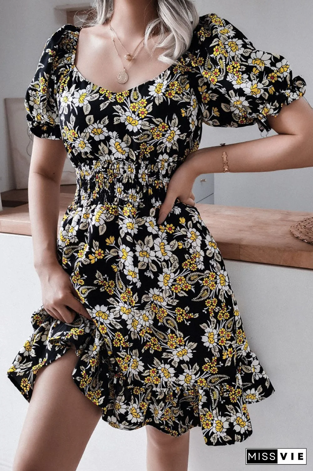 Fashion Casual Print Split Joint Square Collar A Line Dresses
