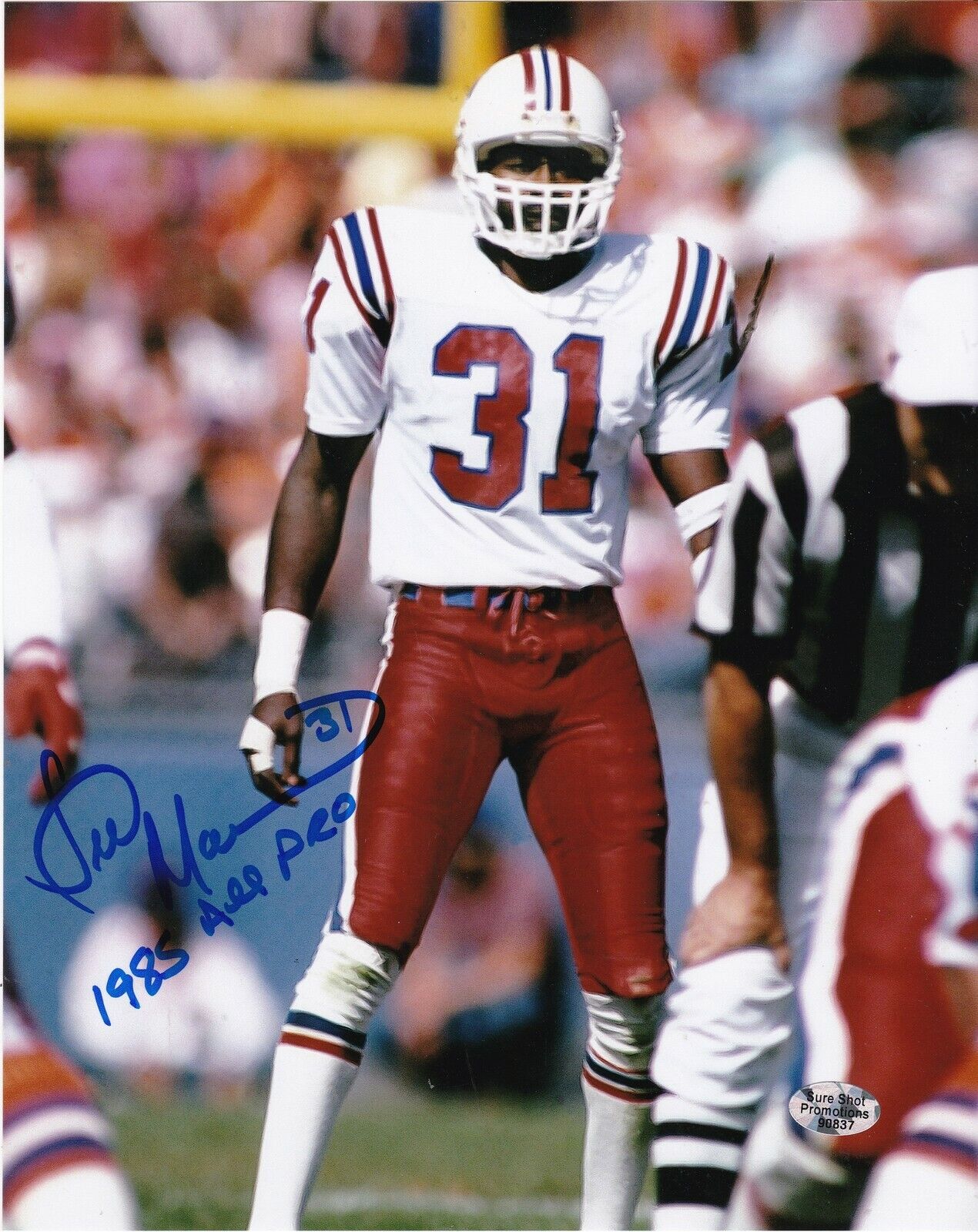 FRED MARION NEW ENGLAND PATRIOTS 1985 ALL PRO ACTION SIGNED 8x10