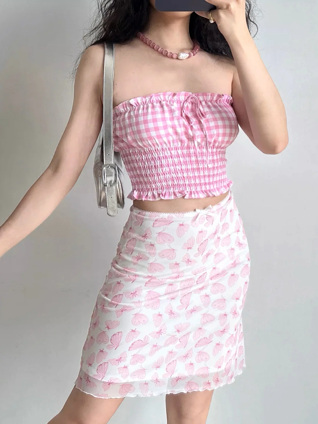Uveng 2024 New Summer Retro Butterfly Print Half-Body Dress Woman High-Waisted Body-Buffed Skirt Short Skirt