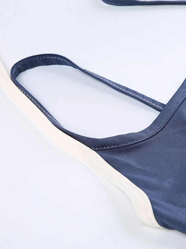 Brownm Blue Contrast Color Mock Two Piece Camisole