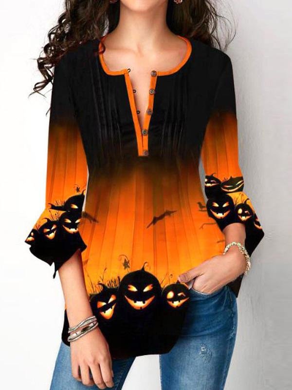 Women Long Sleeve Scoop Neck Floral Printed Graphic Top