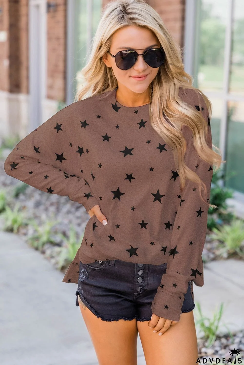 Round Neck Star Print Long Sleeve Top