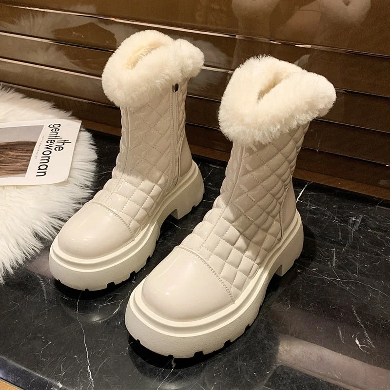 Vstacam Sexy Women's Winter Boots 2022 New Fashion Fur Plush White Snow Boots For Women Black Beige Platform Ankle Boot Female Designer
