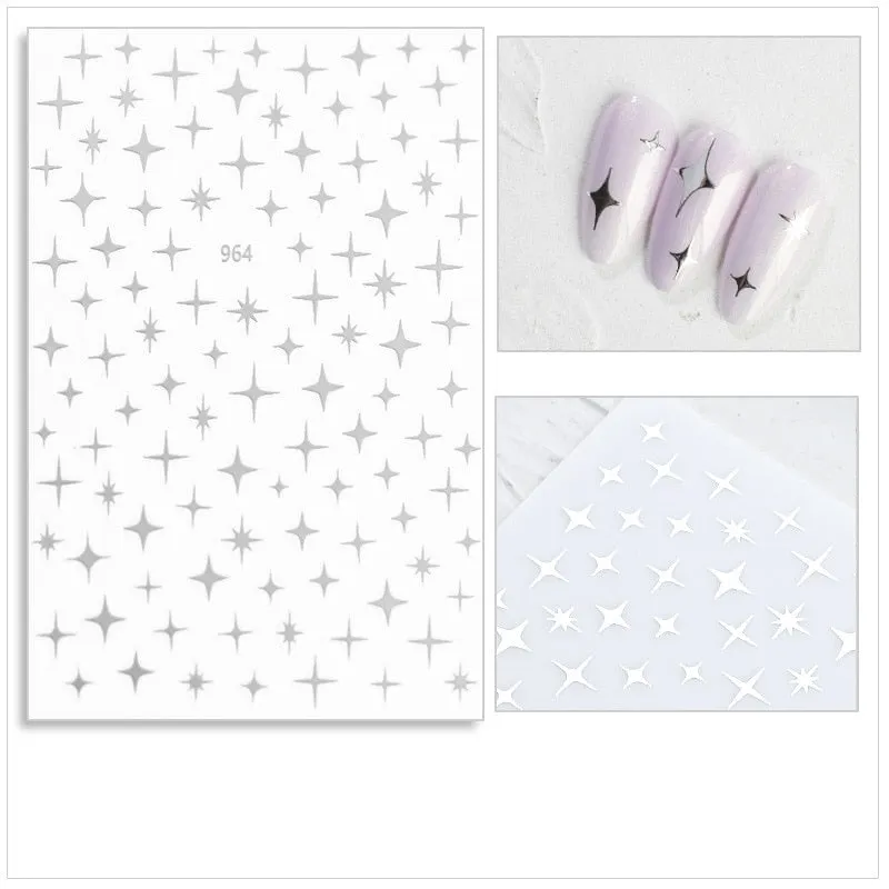 Black Red 3D Nail Sticker Self Adhesive Love Heart Star Butterfly Flower Nail Decals Slider DIY Nail Art Decoration-Nail Inspo