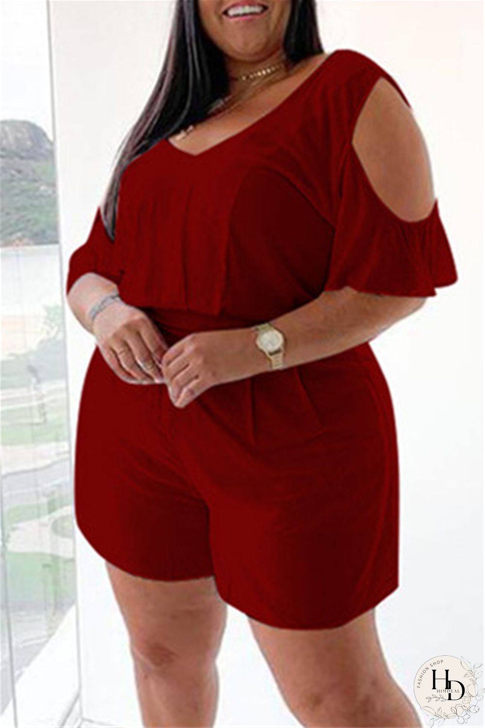 White Fashion Casual Solid Basic V Neck Plus Size Romper