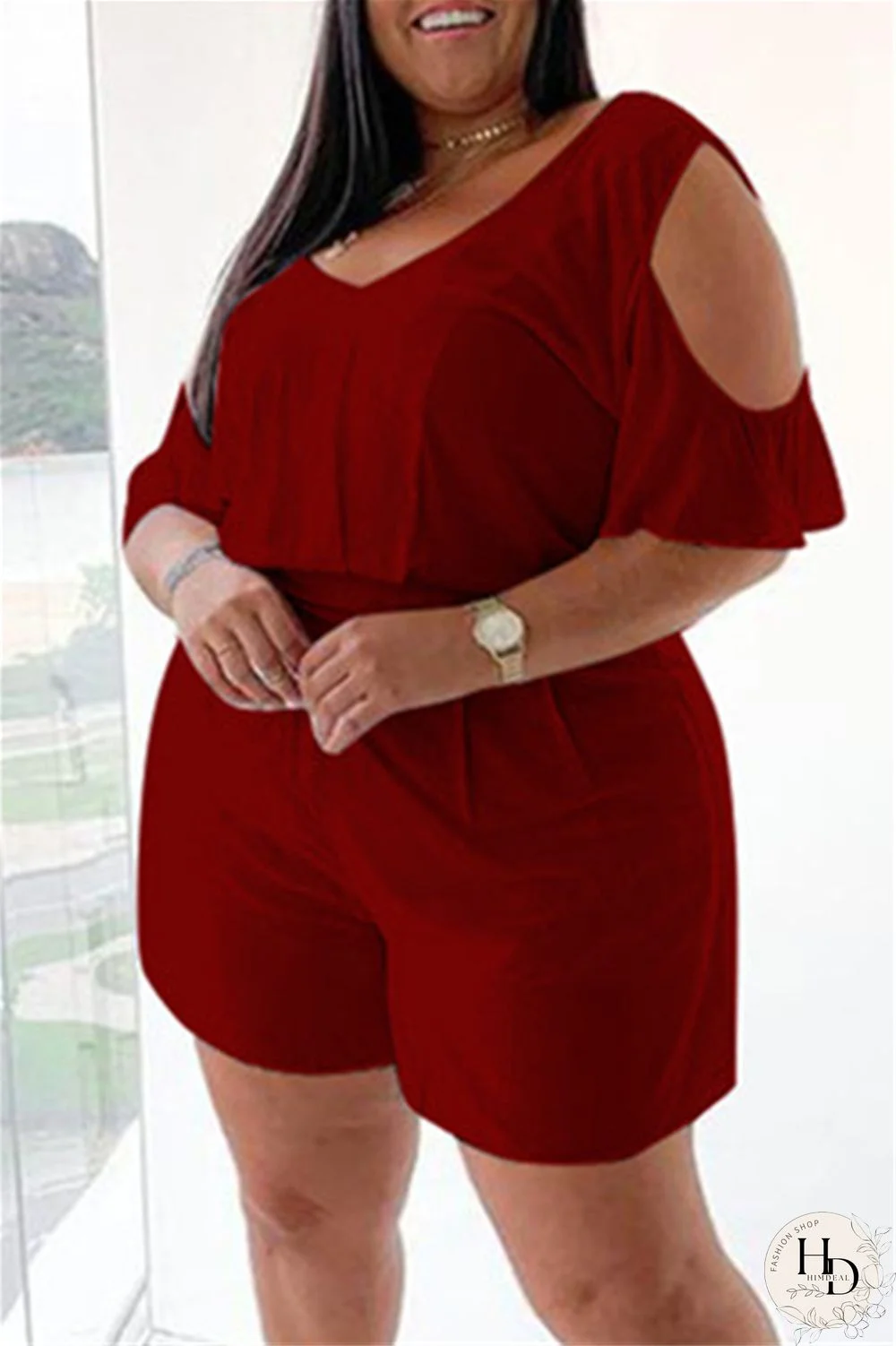 White Fashion Casual Solid Basic V Neck Plus Size Romper