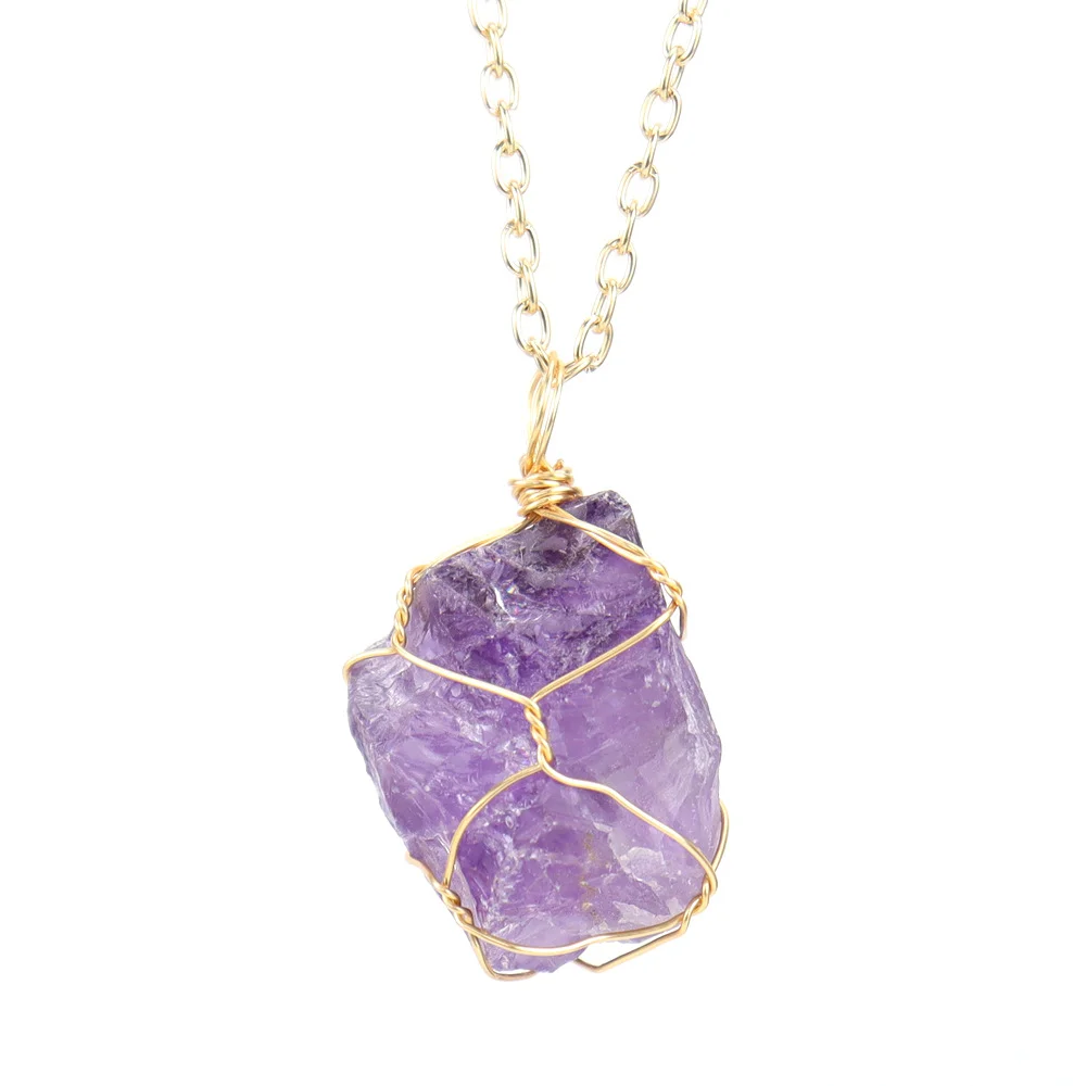 Natural crystal tiger stone raw stone pendant handmade necklace